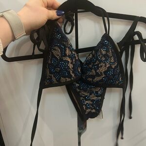 Elegant Black and Blue Lace Bralette